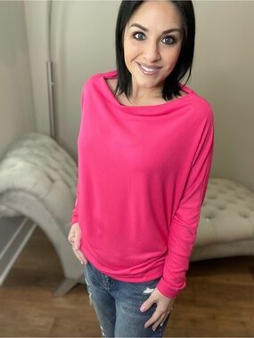 M XL Women's Bright Pink Dolman Boatneck Top